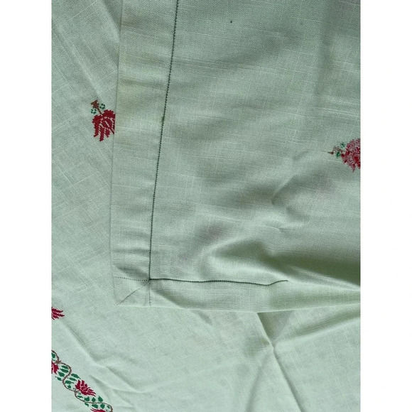 58x67 Handmade Needlepoint Cross Stitch Flower Cotton Table Cloth Light Green - Picture 10 of 12